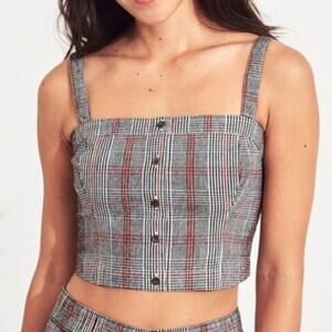 Hollister square neck button front plaid crop top ruched goth punk women’s small